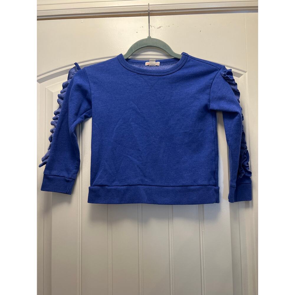 Crewcuts Girls Everyday Ruffle Sleeve Crew Neck Pullover‎ Sweatshirt Sz 4-5 Blue